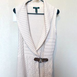 Ralph Lauren Belted Wrap Shawl-Collar Knit Sweater Vest